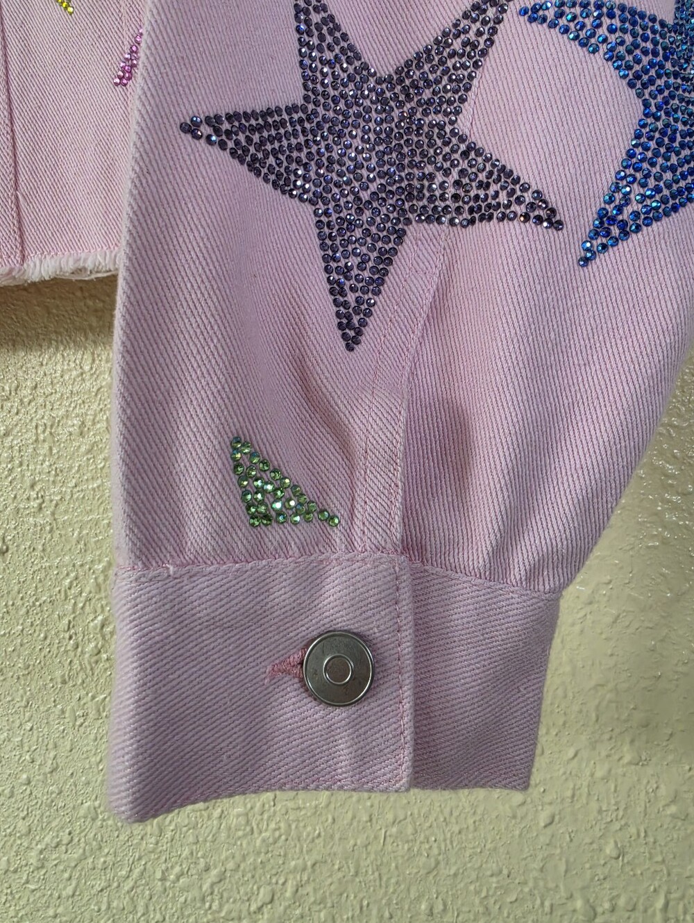 Peach Love PINK Rhinestone Star Jean jacket Small - Picture 6 of 10